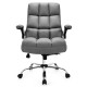 Adjustable gray swivel office chair with high back, flip-up armrests, and ergonomic design for home and office use.