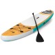 10' inflatable stand-up paddle board with a wooden finish, includes paddle and carry bag for easy transport and storage.