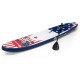 11-foot inflatable stand-up paddle board with American flag design, ideal for surfing, yoga, and fishing adventures.