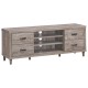 Retro wooden TV stand featuring 3 open shelves and 4 drawers, designed for TVs up to 65", ideal for living room.