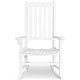 White high back rocking chair made of acacia wood, designed for indoor and outdoor use, featuring a contoured slatted.
