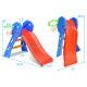 Kids plastic folding slide with basketball hoop, durable HDPE material, two-step ladder, ideal for indoor play.