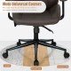 High adjustable back executive office chair in brown with 5-claw metal base and smooth rolling casters for stability.