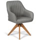 Gray fabric swivel accent chair with a curved back and sturdy beech wood legs, perfect for multi-purpose use at home.