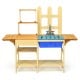 Kid's outdoor wooden pretend cook kitchen playset with blue basin, natural fir wood, ideal for imaginative play in the.
