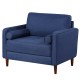 Oversized linen club armchair in navy with rubber wood legs and side pillows, perfect for modern home or office use.