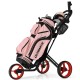 Folding 3 wheels golf push cart in pink with adjustable handle, brake, and storage bag for easy maneuverability on the.