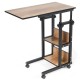 C-Shape mobile snack end table with a warm wood finish, featuring a compact design and convenient wheels for easy.