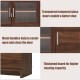 Transparent tempered glass doors and metal handles on the walnut media entertainment TV stand for easy access and style.
