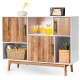 Sideboard storage cabinet with wooden compartments, ideal for living room or office, featuring a stylish irregular.