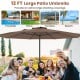 12 ft coffee patio umbrella with crank handle and 8 sturdy ribs, perfect for shading at poolside or patio gatherings.