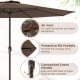 12-foot coffee patio umbrella with crank handle, featuring protective rib pockets and air vent for optimal airflow.