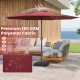 12-foot red patio umbrella with crank handle, 8 sturdy ribs, made of fade-resistant, water-repellent polyester fabric.