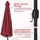 12-foot red patio umbrella with crank handle, featuring a push button connector for easy storage and 8 sturdy ribs.