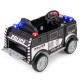 Battery-powered electric police vehicle with remote control, flashing lights, and realistic driving features for kids.