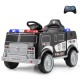 Battery-powered police vehicle in black with remote control, lights, and realistic features for kids' fun and safety.