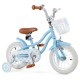 Blue 12-inch kids bike with adjustable seat, removable basket, and training wheels for ages 3-4, ensuring safe riding.