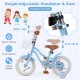 12-inch kids bike in blue with adjustable handlebar and seat, removable basket, and dual brake system for safety.