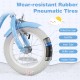 Close-up of the 12-inch kids bike's wear-resistant rubber pneumatic tire, featuring a protective layer and durable.