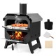 12-inch outdoor pizza oven in black with chimney, pizza stone, and firewood, ideal for patio and camping BBQs.