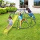 Climbing dome with extended wavy slide and two rest platforms, perfect for outdoor play for kids aged 5-10 years.