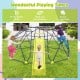 Multicolor 13.3 FT climbing dome with extended wavy slide and two rest platforms for outdoor play and skill development.