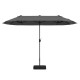 Double-sided 13 feet patio umbrella in gray with crank handle, ideal for poolside or patio shade.