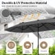 Double-sided gray patio umbrella with crank handle, made of PA coated yarn-dyed fabric, sun-proof and drizzle-resistant.