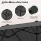 Double-sided patio umbrella with crank handle, gray fabric, 12 metal ribs, and safety lock for enhanced stability.