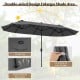 Double-sided gray patio umbrella with crank handle, featuring a vented top and double-stitched rib pockets for.