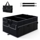Black 13-gallon car trunk organizer with removable divider, 6 pockets, and collapsible design for efficient storage.