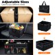 Car trunk organizer in black with removable divider, featuring 3 compartments and 6 pockets for efficient storage.