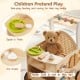 Wooden baby walker with storage, ice cream, spoon, and plate for pretend play, designed for toddlers aged 1+.
