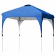 Blue 6.6 x 6.6 FT pop-up canopy tent with adjustable height and portable roller bag for outdoor shade and stability.