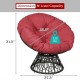 Dark red ergonomic Rattan Papasan chair with soft cushion, 360-degree swivel, and sturdy steel frame, suitable for.