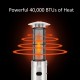 Stainless steel patio heater with glass tube, producing 40,000 BTUs of heat for outdoor warmth and ambiance.