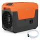 140 pints commercial dehumidifier in orange with pump, drain hose, and wheels for easy mobility in large spaces.
