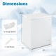 Compact chest freezer with adjustable temperature, removable storage basket, and sleek white design for easy access.