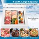Compact chest freezer with 5 cu.ft. capacity, adjustable temperature, and removable basket for easy organization and.