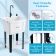 Close-up of the 14.5 Gal utility sink's rounded corners and removable drying rack, designed for easy cleaning and.