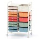 14-drawer rolling storage cart in macaron colors with metal tabletop and pegboard, ideal for organizing kitchens and.