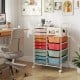 14-drawer rolling storage cart in macaron colors with metal tabletop and pegboard, ideal for organizing in various.
