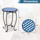 14" blue mosaic patio accent coffee end table with floral clover design, featuring a robust metal frame and stable X base.