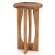 14-inch round farmhouse end table in solid mahogany with cross legs, ideal for living room or patio use.
