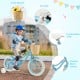 14-inch blue kids bike with training wheels, front basket, and adjustable seat for comfort and fun on various terrains.