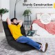 Adjustable black gaming sofa in a reclined position, featuring a sturdy steel frame and breathable fabric for comfort.