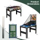 Detailed dimensions of the 14-in-1 combo game table set, including foosball, chess, and basketball setups for game.