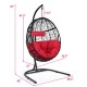 Hanging cushioned hammock chair with stand in red, featuring a sturdy frame and comfortable cushions for indoor or.