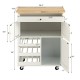 Kitchen cart with rubber wood top, featuring 3-tier wine racks and 2 cabinets for organized kitchen storage.