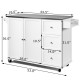 Kitchen island storage cabinet with stainless steel top, featuring 2 doors, 3 drawers, and wheels for easy mobility.